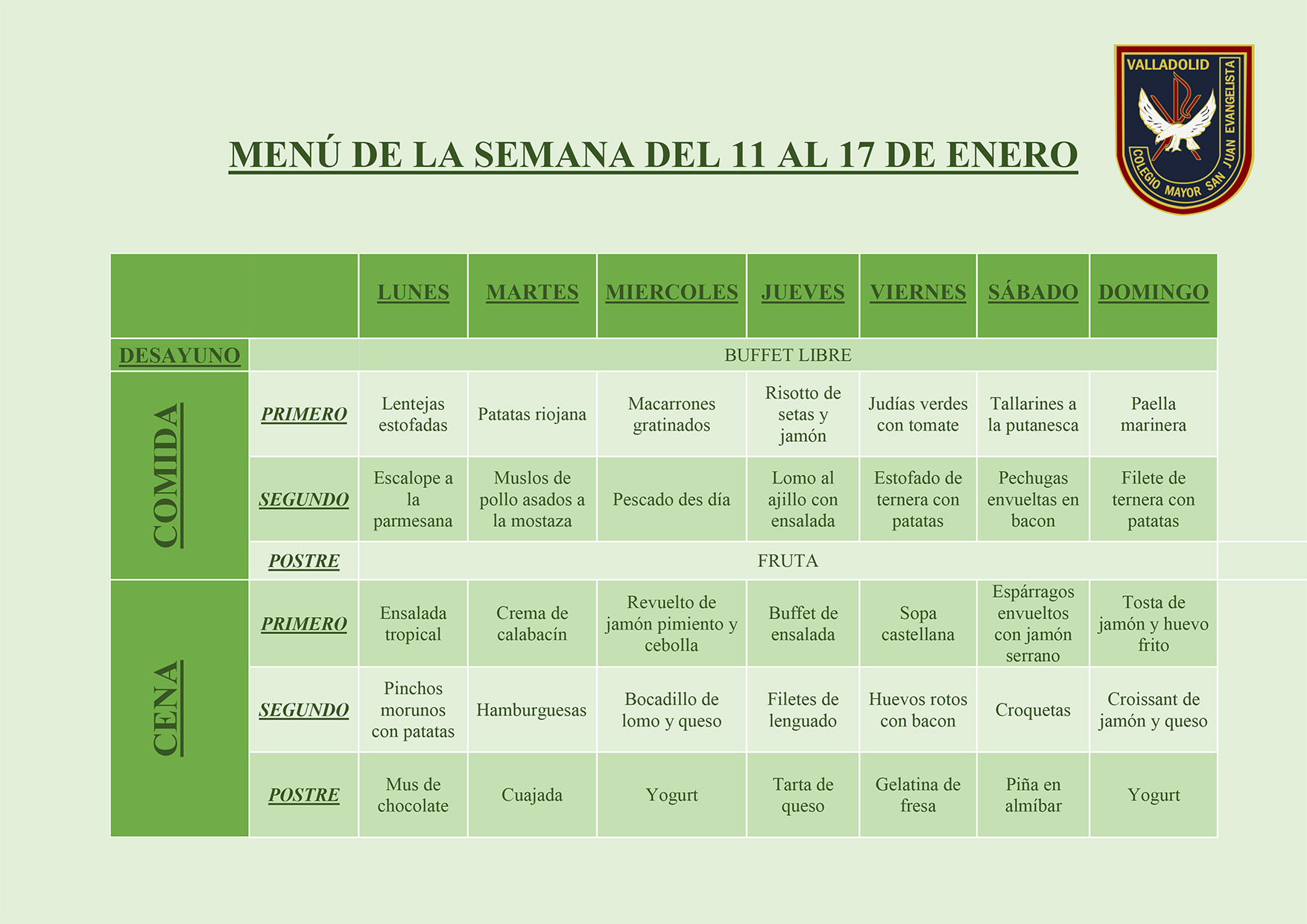 Menu del 11 al 17 de Enero