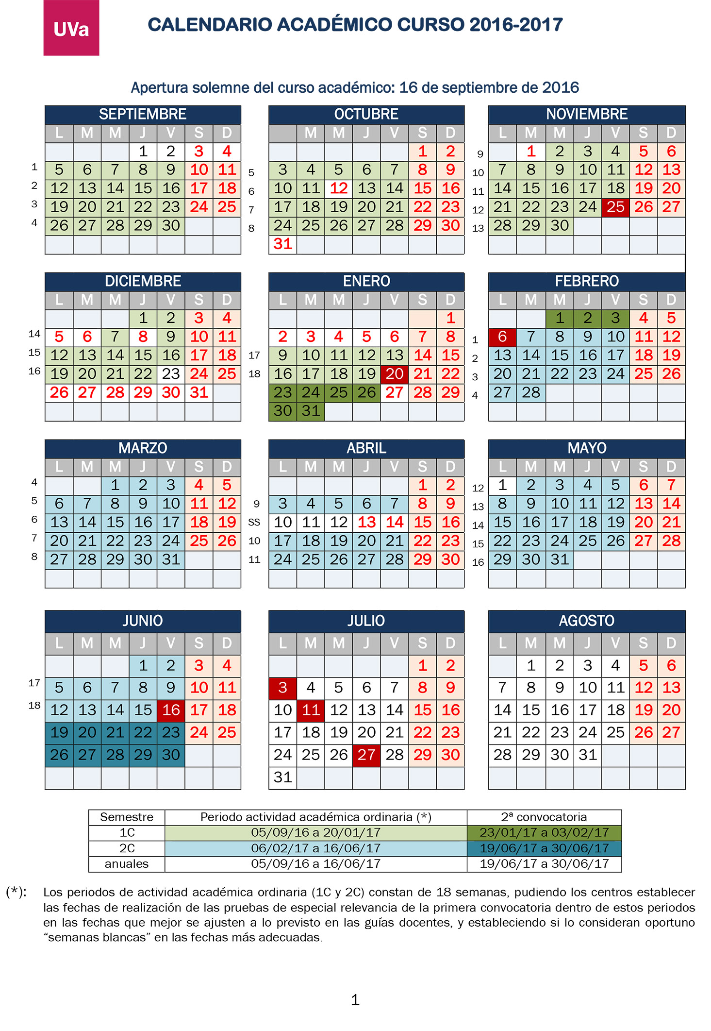 Calendario Académico 2016/2017
